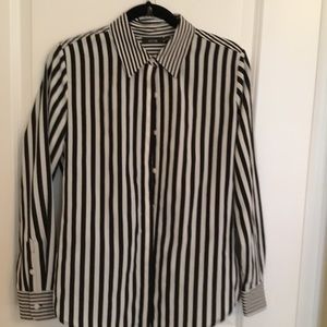 Apt 9 Long Sleeve Blouse Black/White Stripe Small